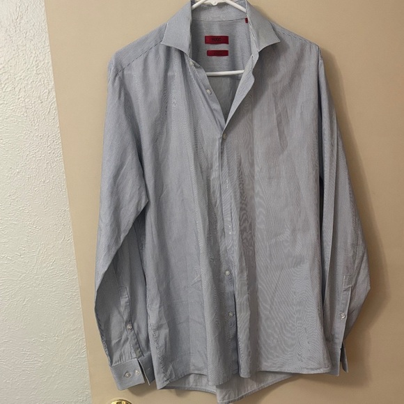 Hugo Boss blue thin striped button down long sleeve size neck 15.5/40 and 34/35 - Picture 1 of 4